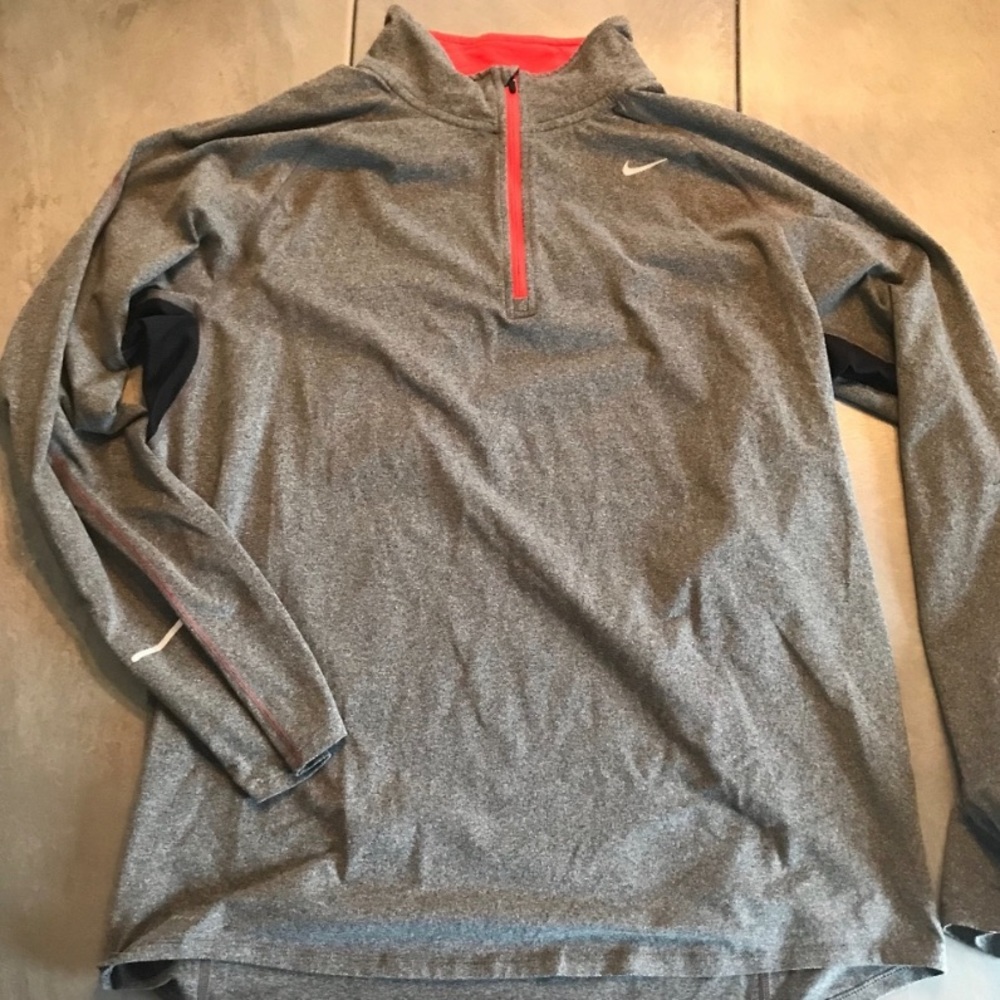 Nike Gray Lightweight Quarter-Zip Jacket with Red Accents